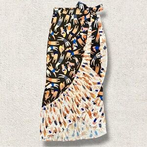 Azulu Anthropologie Black Pleated Colorful Swimmer Beach Wrap Skirt - Size 4